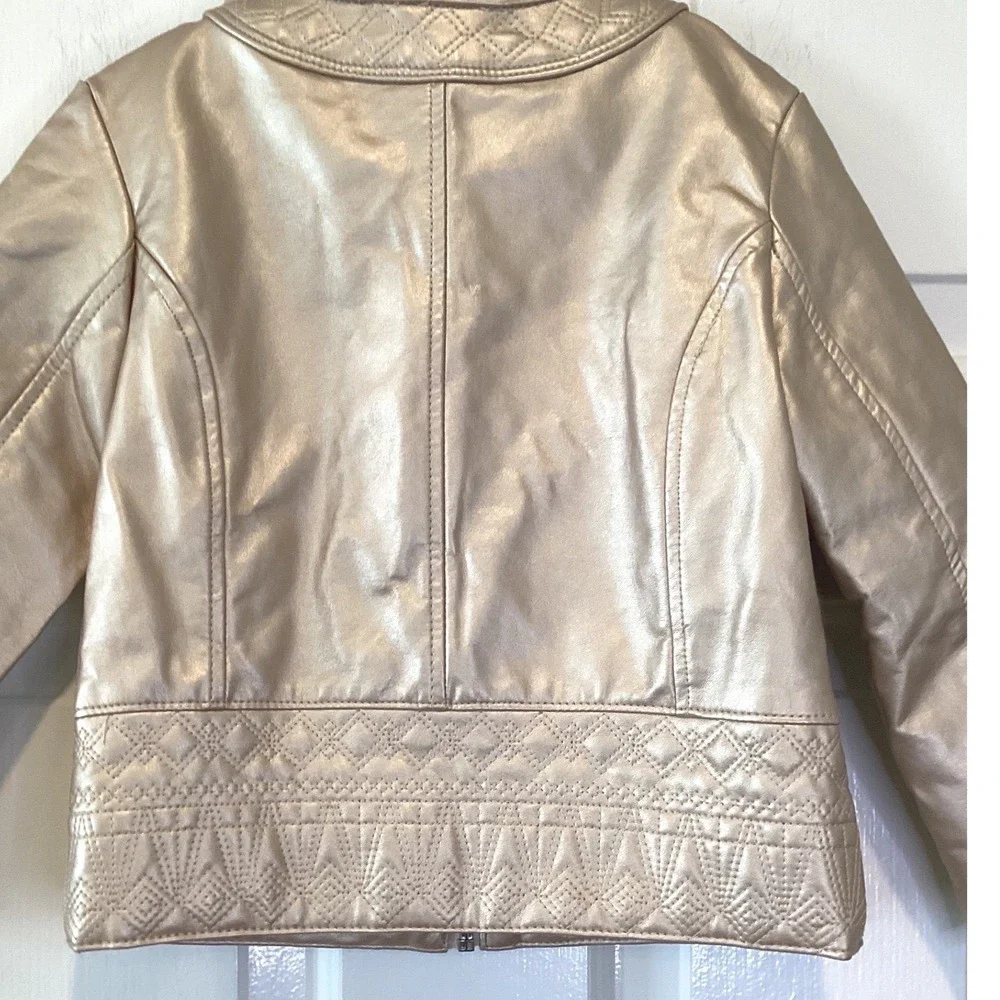 OshKosh Girls‎ Sparkle Gold Metallic Faux Leather Moto Jacket Quilted - 4T
